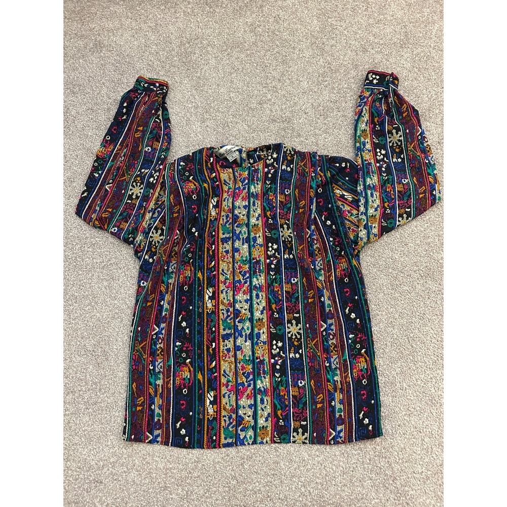 Eva Laurel Blouse Womens 4 Multi Color Excellent Vintage Stripe Metallic Print